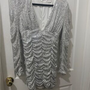 Elegant Silver Sequin Mini Dress
